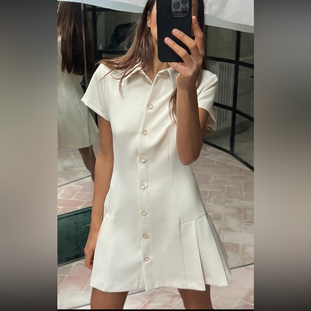 Zara beige mini shirt dress